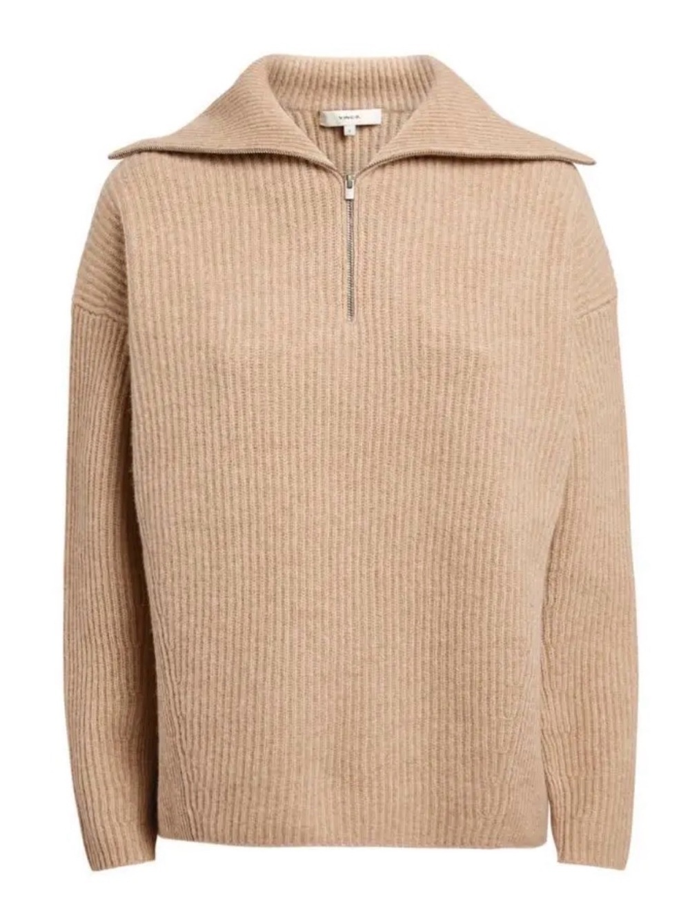 VINCE. Wool-Cashmere Ribbed Half-Zip Sweater
